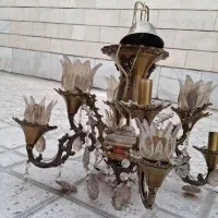 لوستر برنجی ۴ شاخه با ۸ شعله
