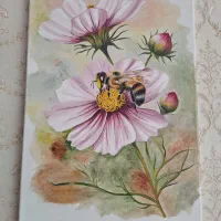 تابلو نقاشی گل و زنبور