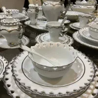 سرویس چینی خارجی ۱۲ نفره غذا و صبحانه خوری نقره ای
