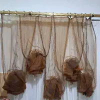 دو عدد پرده مخمل با کتیبه و حریر لاله واژگون