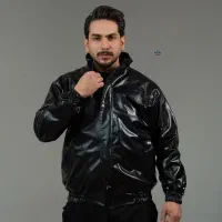 کاپشن بایکر چرم براق مردانه