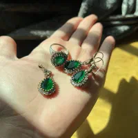 نیم ست نقره باسنگ عقیق سبز