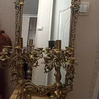 آیینه و‌شمعدان برنز قدیمی و سنگین