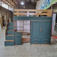 تخت دو طبقه سایز نوجوان طرح یک نفره وکیوم کمددار
