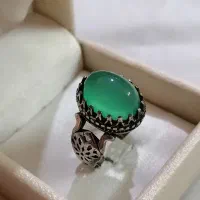 انگشتر نقره روس با نگین عقیق سبز اصل معدنی