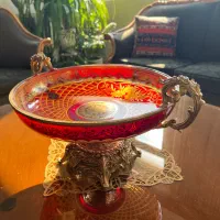 ظرف کریستال طلا کوب پایه برنز گلدکیش