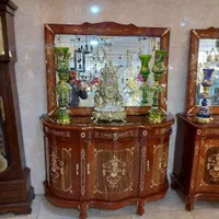 آینه و کنسول سه درب معرق چوبی بزرگ بغل خم براق