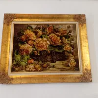 تابلوفرش دستی طرح گل منقل زرد امضادار تبریز