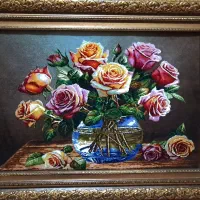 تابوفرش دستبافت/تابلو فرش گلدان شیشه ای رز|تابلو فرش|تهران, استاد معین|دیوار