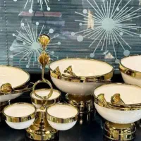سرویس پذیرایی  5تیکه رنگبندی سفید طلای مشکی طلای