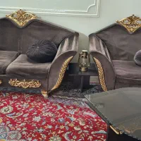 مبل هفت نفره قهوه ای سوخته +سه عدد عسلی +میز|مبلمان خانگی و میز عسلی|تهران, شهرک بعثت|دیوار