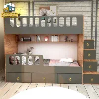 تخت دوطبقه MDF آرام با پله باکس