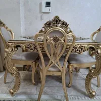 میز و صندلی غذاخوری  ۴ نفره پلیمری رنگ طلایی مات