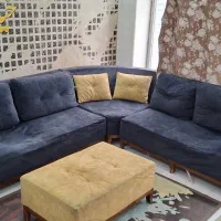 مبل ال راحتی سورمه ای ۷نفره با میز وسط