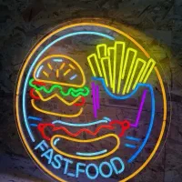 تابلو نئون طرح پیتزا و ساندویچ