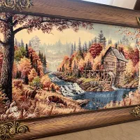 تابلو فرش منظره پاییزی با قاب چوبی