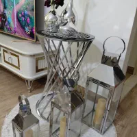 دکوری نقره ای اکسسوری سالونگ استند فانوس