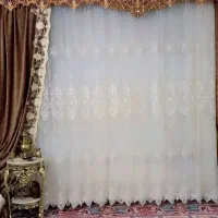 پرده تور گلدوزی با دستک مخمل گلدوزی