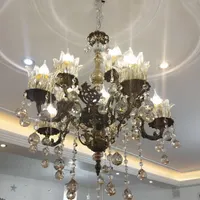 لوستر ده شعله برنز|لوستر و چراغ آویز|قم, امامزاده ابراهیم|دیوار