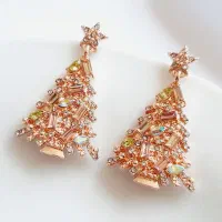 گوشواره آویز کوتاه درخت کاج نگینی بدون پک چند رنگ