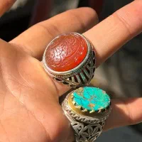 انگشتر نقره فیروزه و عقیق یمن