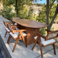 صندلی مینیمال چوبی پشت حصیر بامبو قابل مونتاژ گردو|میز و صندلی غذاخوری|مینودشت, |دیوار