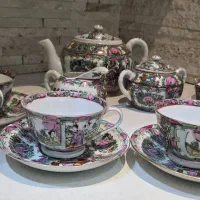 سرویس مرغی کامل غذاخوری بهشتی زمینه لیمویی قدیمی|ظروف سرو و پذیرایی|یزد, |دیوار