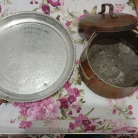 قابلمه و سینی گرد پایه دار مسی|ظروف پختوپز|خوی, |دیوار