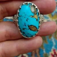 انگشتر نقره با سنگ فیروزه نیشابور .