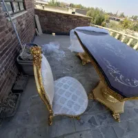 میز غذا خوری ۸ نفره چوب راش طلا کوب