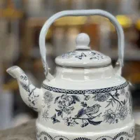 کتری لعابی طرح گل و پرنده