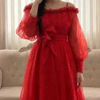 ماکسی قرمز پرنسسی ، آستین حریر ،پارچه شاین
