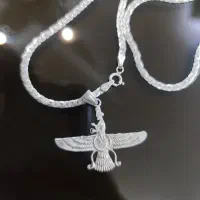 زنجیرنقره ایتالیای بافت ماری با پلاک فروهر