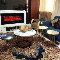 میز عسلی و جلو مبلی ۴ تیکه استیل طلایی