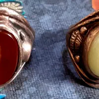 جفت انگشتر عقیق سلیمانی و شرف الشمس نقره سیلندری|جواهرات|خمین, |دیوار