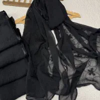 شال حریر کریشه خامه دوزی مشکی(روسری دل‌آرا)