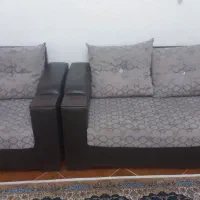 فروش فوری مبل راحتی ۷نفره چرم و نشیمن پارچه‌ای