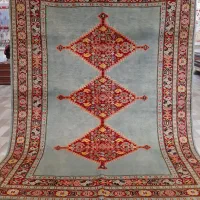 سه متری سه ترنج آبی قشقایی گل ابریشم رنگ طبیعی