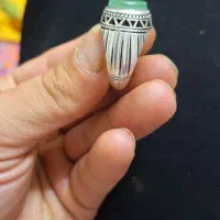 انگشتر قدیمی کار دست ،نگین عقیق سبز