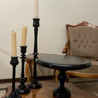 ظرف پذیرایی چوبی و سه عدد جاشمعی