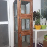 قفس پرنده سه خانه چوبی . نو