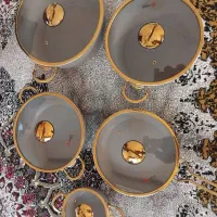 قابلمه ده پارچه چدن گرانیتی دسته طلایی نو