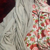 پرده توری با زیره ساتن گلدار