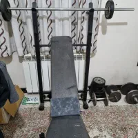 میز بدنسازی،هالتر،صفحه هالتر و ۲ جفت دمبل