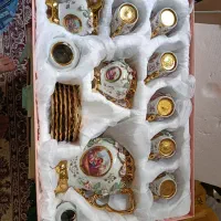 سرویس چای خوری لیلی و مجنون گل برجسته طلا کوب
