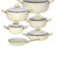 سرویس قابلمه کرم رنگ ۱۱ پارچه اویز  پلاس مدل لورنز