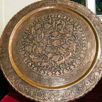 سینی مس غرق قلمفاخرریزوبرجسته شکارگاه  قدمت پهلوی