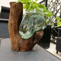 تنگ تلفیقی چوب و شیشه.گلدان .اکسسوری