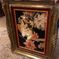 تابلو فرش طرح گربه و گل با قاب