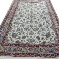 فرش دستباف تک ۶ متری طرح افشان گل ابریشم